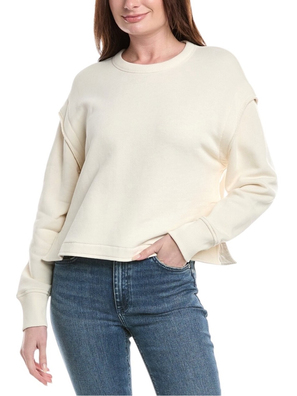 New rag & bone Jo Ivory Pullover Crewneck Sweatshirt Size Large